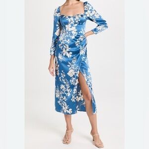 🅽🅴🆆 htf 𝗥𝗘𝗙𝗢𝗥𝗠𝗔𝗧𝗜𝗢𝗡 Gloriana 100% Silk Dress, floral blue & white long sleeve, 6